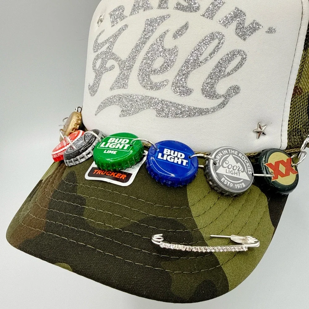 OTTO Raisin’ Hell Camo Country Rock Sleaze Biker Babe Trucker Hat - Picture 5 of 6